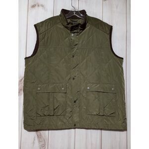 Fish Hippie Puffer Vest Mens Extra Large‎ Green Fleece Lined Corduroy Trim